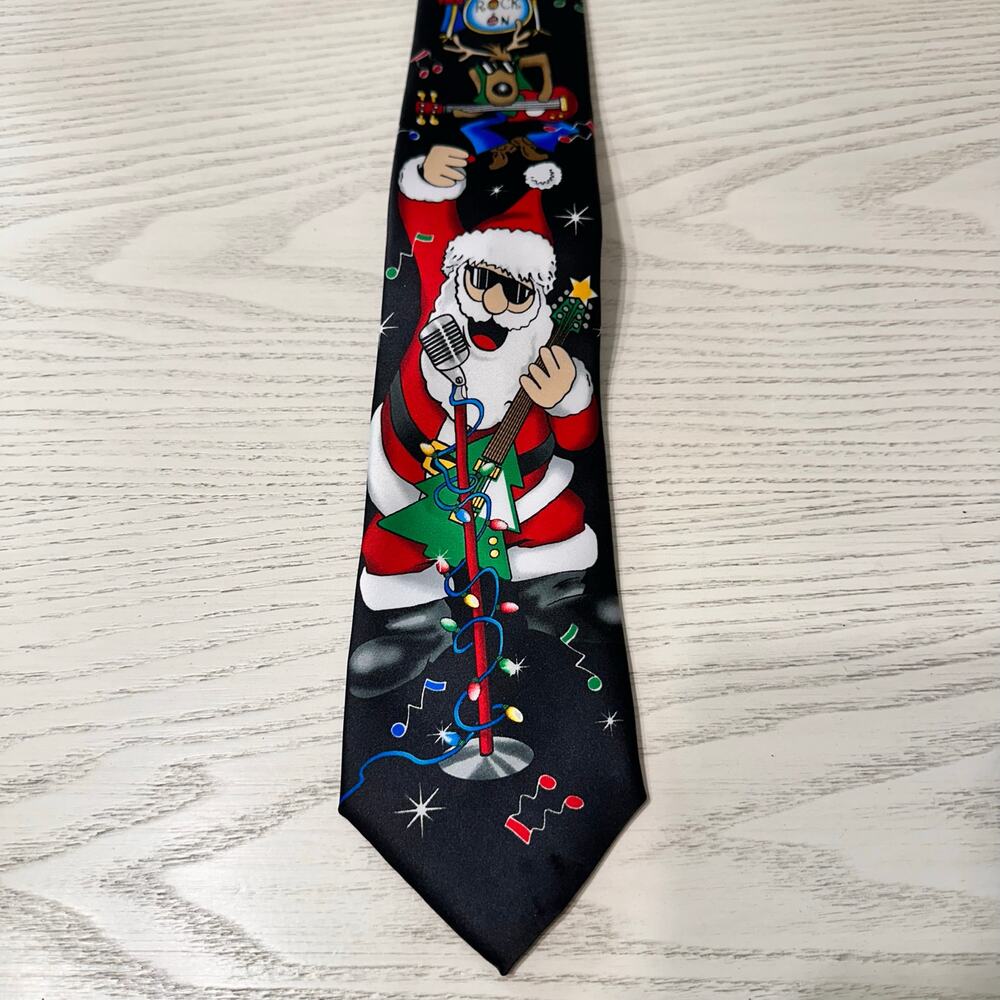 Santa Clause Christmas Tie Rock and Roll Music Men's